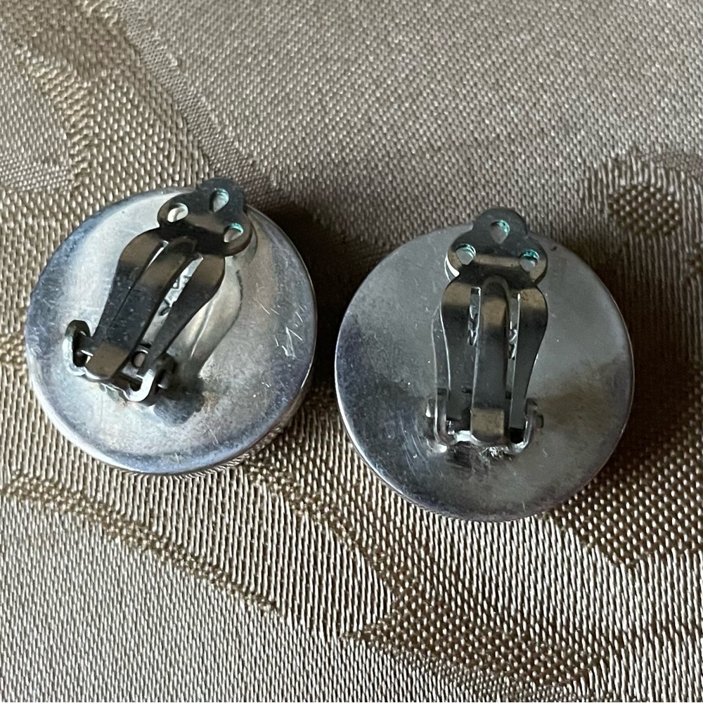 Czech Glass Button Sterling Silver AKR clip earrings - Picture 2 of 7
